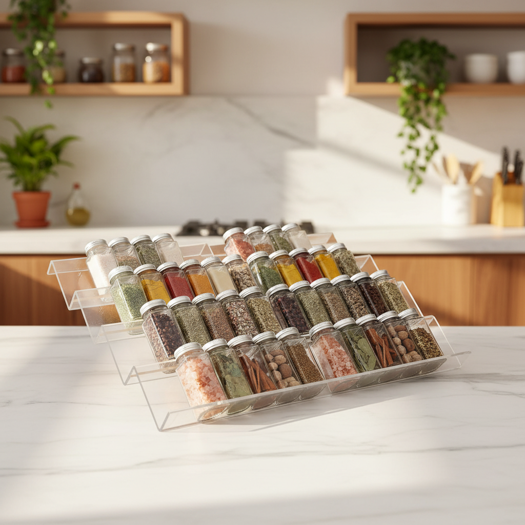 Органайзер для специй на мраморной столешнице