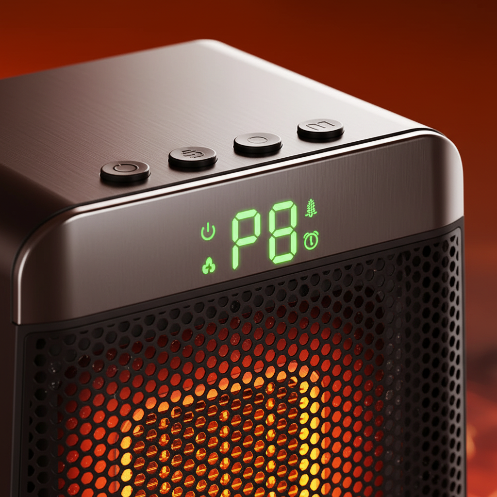 Close-up macro photo of heater controls and LED display